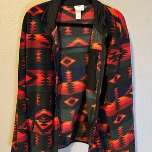 H&M Aztec-Print Teddy Fleece Jacket in Red and Black